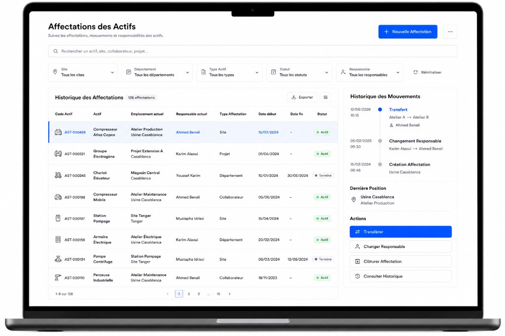 Affectation par site, département, collaborateur ou projet