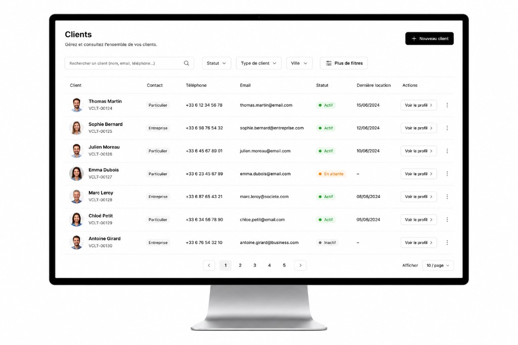 Gestion des clients location sur Digiparc